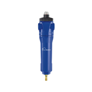 Quincy QMF Coalescer Compressed Air Filter with analog dP gauge painted blue with brass NPT fitting