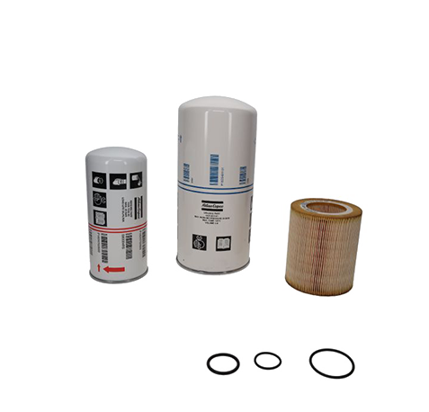 Atlas Copco 2901990417 Food-Grade Filter Kit for GA18-30 VSD+ compressors. Includes 6 OEM components: filter, oil separator, air/oil element, and O-rings. Designed for 4,000-hour maintenance and food-grade compliance.