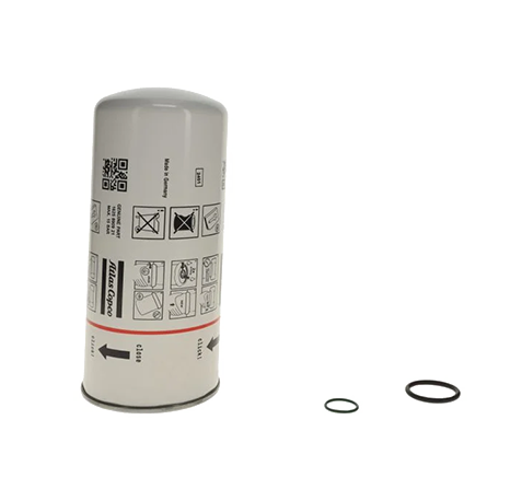 Atlas Copco oil filter kit (SKU: 1837001884) for GA37+ to GA45+ full-feature oil-injected screw compressors; includes oil filter and O-rings for 4000-hour service.