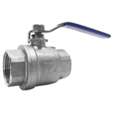 Thumbnail of Simple metal ball valve with a blue locking handle and female NPT threads on both ends