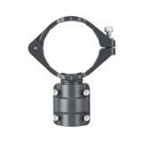 Thumbnail of clamp-on style grey metal quick drop connector with a smaller diameter air fitting coming out at a straight angle