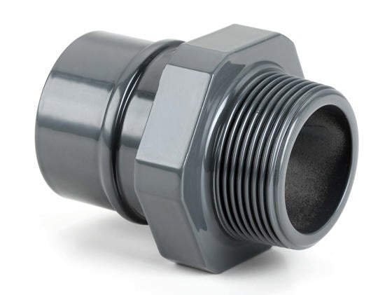 gray metal fitting with pipe lug on one end and male NPT threads on the other