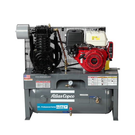 Atlas Copco Reciprocating Piston Air Compressor Horizontal Tank Portable Gas 30 Gallon Tank