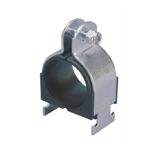 Thumbnail of Gray steel clamp closed by a nut with a rubber cushion built in and mounting points for unistrut