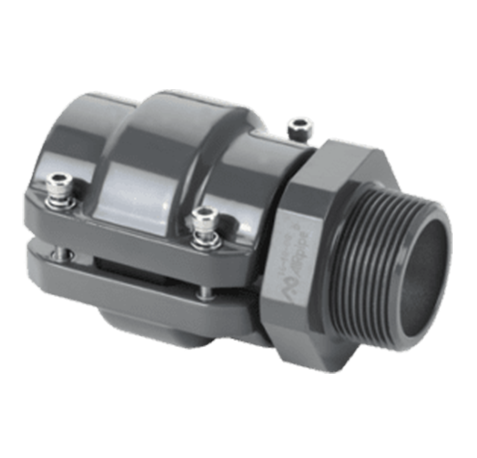 Male threaded adapter with quick-connect design, full-volume flow, and non-flammable material construction