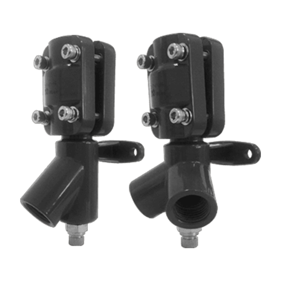 Set of two dark grey metal wall brackets meant to attach a piping system to a wall. One has one port and the other has two