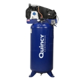 Thumbnail of small blue quincy single stage air compressor on a stationary vertical tank