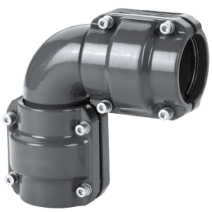 Aluminum AIRpipe equal 90 degree elbow fitting for compressed air piping systems, quick-connect, corrosion-resistant, ISO 8573-1 certified