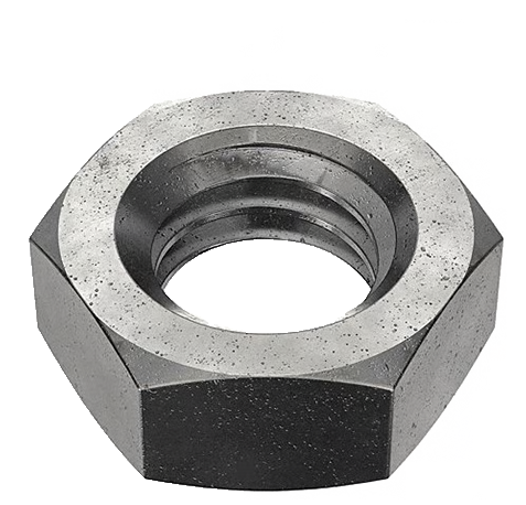 Gray metal threaded nut with hex style head shape