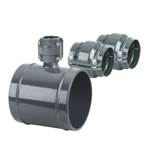 Aluminum AIRpipe reducing tee fitting with two union connectors for compressed air systems, quick-connect, corrosion-resistant, ISO 8573-1 certified