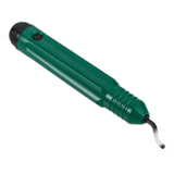Thumbnail of Green-handled hole deburrer with a small pivoting blade which cuts burrs off of drilled holes