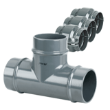 Thumbnail of Aluminum AIRpipe equal tee fitting with three union connectors for compressed air systems, quick-connect, corrosion-resistant, ISO 8573-1 certified
