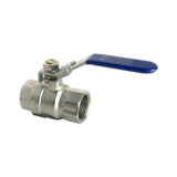 Thumbnail of Simple metal ball valve with a blue handle and NPT threads on both ends