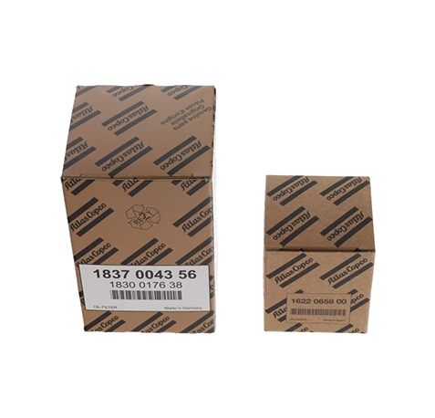 Atlas Copco 1837006439 service part kit including one packed oil filter for 2–4 kW stationary oil-injected screw compressors, designed for 4,000-hour maintenance