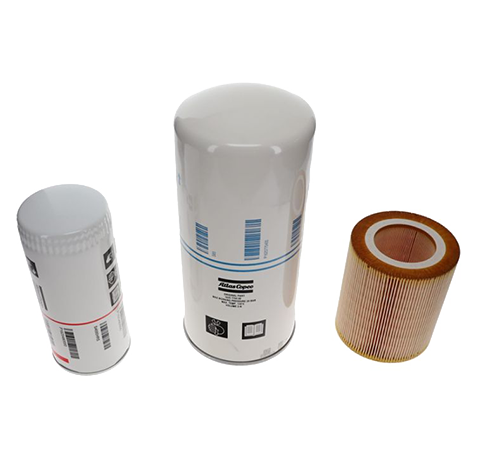 Atlas Copco food-grade maintenance kit (SKU: 2901353700) for GA15–26 Full-Feature oil-injected compressors; includes oil filter, oil separator, and drain kit for 4000-hour service in food industry applications.