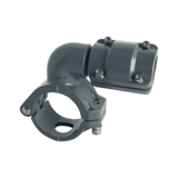 Thumbnail of clamp-on style grey metal quick drop connector with a smaller diameter air fitting coming out at a right angle