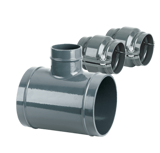 Thumbnail of Aluminum AIRpipe reducing tee fitting with two union connectors for compressed air systems, quick-connect, corrosion-resistant, ISO 8573-1 certified