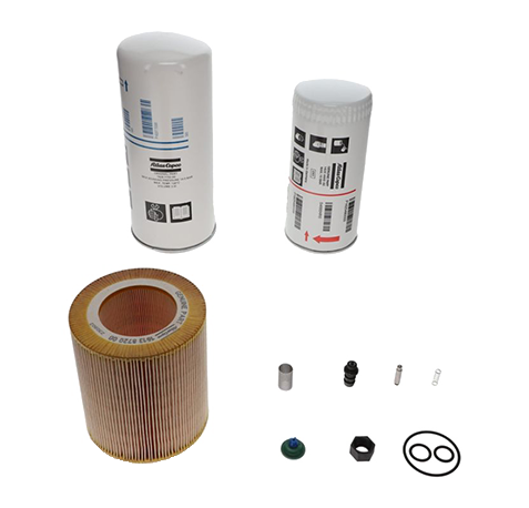 Atlas Copco food-grade maintenance kit 2901353500 for GA15-26 systems with oil filter, separator, and wear drain kit