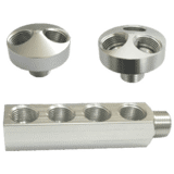 Thumbnail of Set of three silver colored metal threaded manifolds in various configurations.