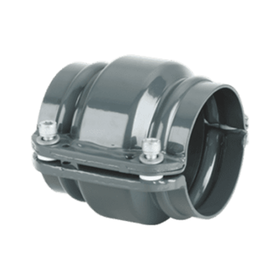 Grey metal fitting used to connect 2 equal sized AIRpipe pipes together