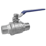 Thumbnail of Simple metal ball valve with a blue locking handle and male NPT threads on both ends