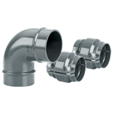 All 3 dark grey metal- an AIRpipe lugged style right angle elbow pictured with 2 clamp style union connectors