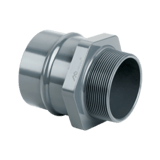 Grey metal adapter inline with AIRpipe connection on one side and male NPT threads on the other side