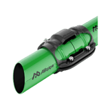 Section drawing showing AIRpipe branded green aluminum pipes cut at an angle and joined in the middle with an AIRpipe piping connector