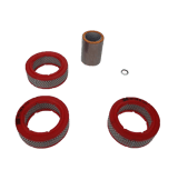 Atlas Copco air and oil filter kit (SKU: 1503612960) featuring muffler elements, air filters, and seal washer; designed for LE series stationary oil-injected compressors with a 2000-hour or 1-year service interval.