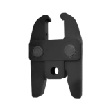 Black metal jaw head set for pipe lugging machine. The master jaws are made to hold the size-specific lugging heads needed for many different sizes of aluminum piping