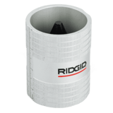 White pipe deburrer for aluminum pipe, a cylinder which fits over the pipe's OD with an interior cone that fits into the ID. Cutting edges on the cone's inner and outer surfaces remove burrs from cut pipes