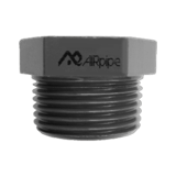 Grey metal adapter inline with male NPT threads on one side and female NPT threads on the other side