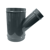 Grey metal wye fitting with two equal sized AIRpipe connections on both sides, and another different sized connection splitting off at an angle