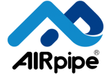 Stylized logo for AIRpipe, an A and P interconnected with different shades of blue and the word AIRpipe below in black text