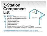 Schematic drawing of the GARAGEpipe 3-station kit showing a diagram and list of the included parts