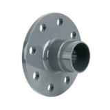Grey aluminum flange which adapts one size of flange ended piping to another size using an AIRpipe connector