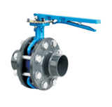 Thumbnail of AIRpipe butterfly valve with locking clamp handle, pre-assembled with flanges for precise airflow control in high-pressure compressed air systems