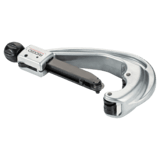 Thumbnail of C-shaped metal pipe cutter with a small cutting wheel at the end of a threaded arm used for cutting many sizes of aluminum piping