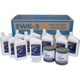 Thumbnail of A picture of a Quincy Parts Extended Warranty Kit EWK-5 for the QT-15 showing 12 Quarts Quin-Cip D Synthetic Fluid, 2 Premium Polyester OEM Air Filter Elements ands 10 Maintenance Reminder Stickers