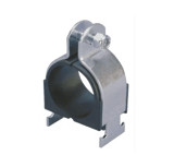 Thumbnail of Gray steel clamp closed by a nut with a rubber cushion built in and mounting points for unistrut