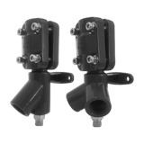 Thumbnail of Set of two dark grey metal wall brackets meant to attach a piping system to a wall. One has one port and the other has two