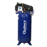 Thumbnail of small blue quincy single stage air compressor on a stationary vertical tank