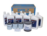 Thumbnail of An image of Quincy QP-10 compressor maintenance service kit EWK-7 showing 9 Quarts Quin-Cip D Synthetic Fluid, 1 Air Filter Element, 3 Oil Filters and 10 Maintenance Reminder Stickers