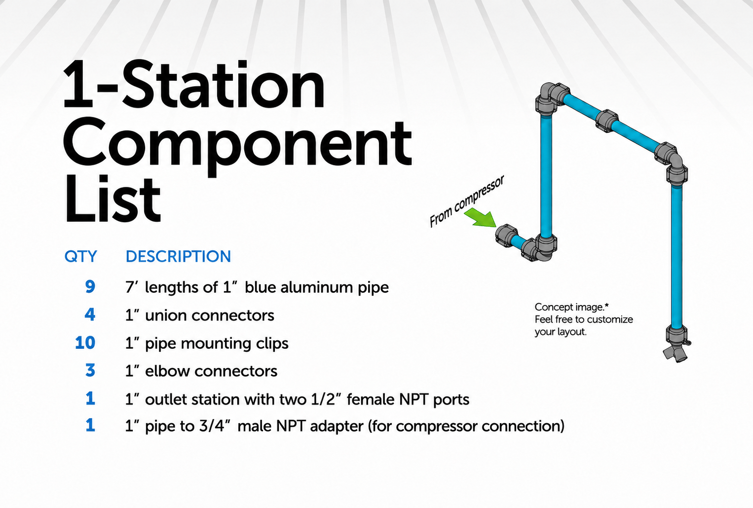 1 station compressed air piping kit