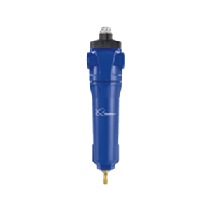 Quincy QMF Coalescer Compressed Air Filter with analog dP gauge painted blue with brass NPT fitting