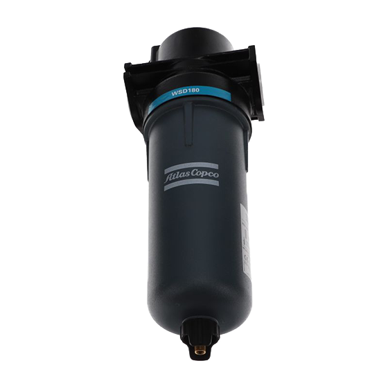 Atlas Copco WSD180+ Compressed Air Water Separator featuring a vertical, rustproof cylindrical housing with 83 mm flange connections for high-capacity moisture removal.