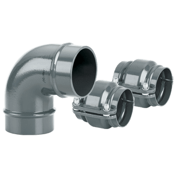 All 3 dark grey metal- an AIRpipe lugged style right angle elbow pictured with 2 clamp style union connectors