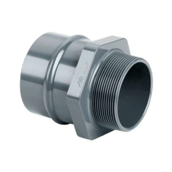 Grey metal adapter inline with AIRpipe connection on one side and male NPT threads on the other side