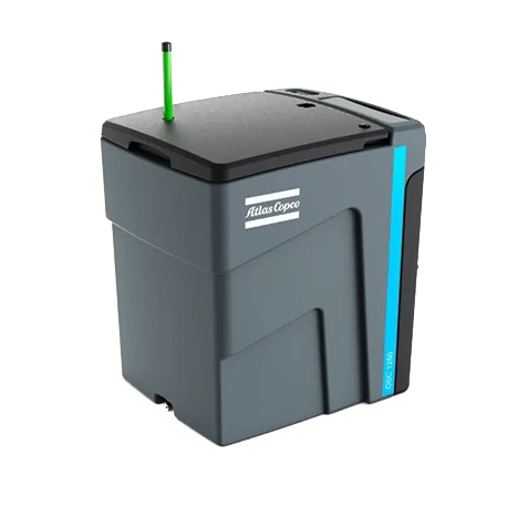 Atlas Copco OSC 1250 CLAY separator with activated carbon filtration, featuring dual 3/4-inch condensate inlets and 3/4-inch water outlet, rated for up to 3311 CFM capacity