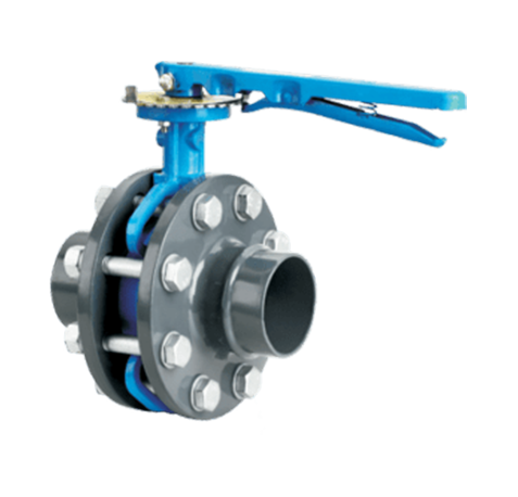 AIRpipe butterfly valve with locking clamp handle, pre-assembled with flanges for precise airflow control in high-pressure compressed air systems